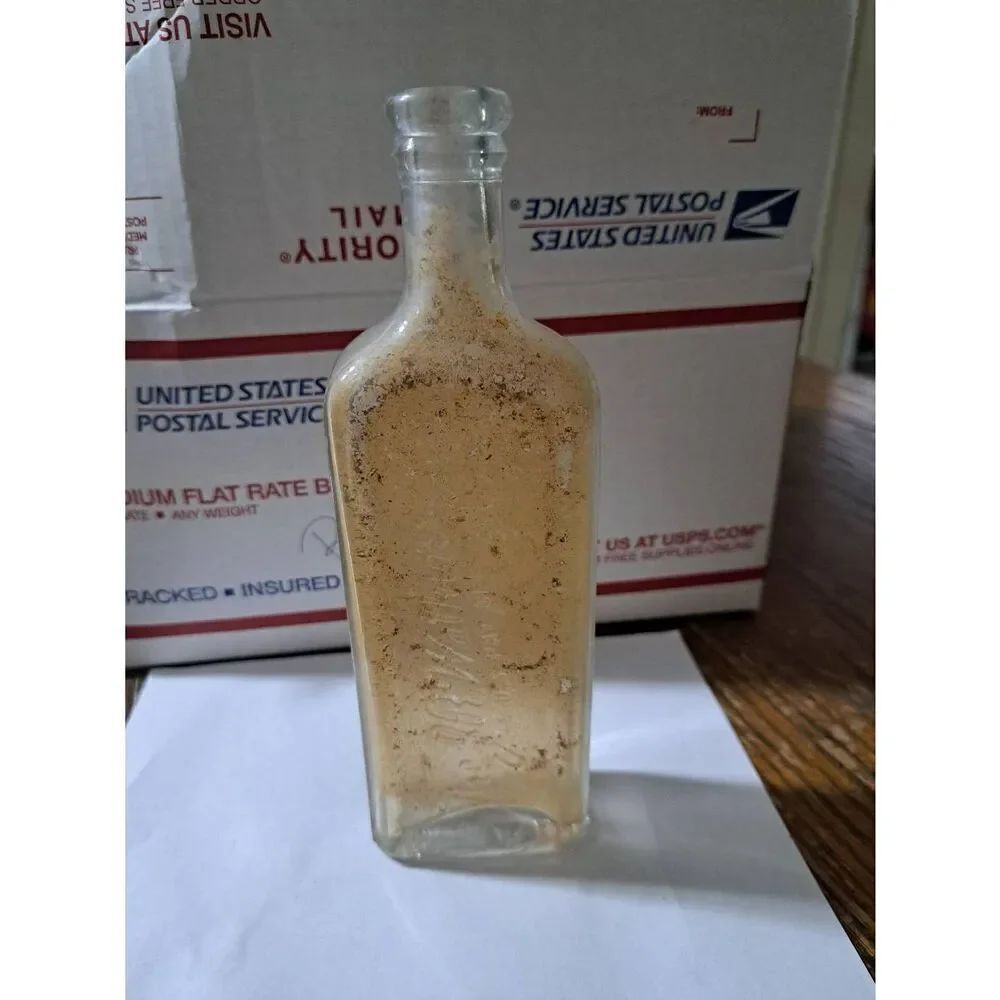 Antique Vintage JR Watkins Glass Bottle with Embossed Cursive Writing Apothecary